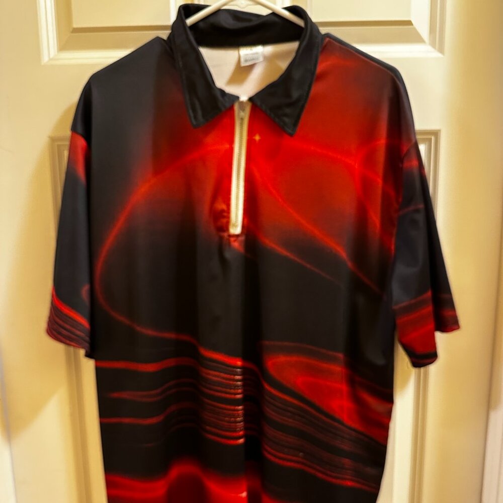 Unbranded Zip Short Sleeve Shirt Men's Red/Black Universe Sz 3XL Polyester